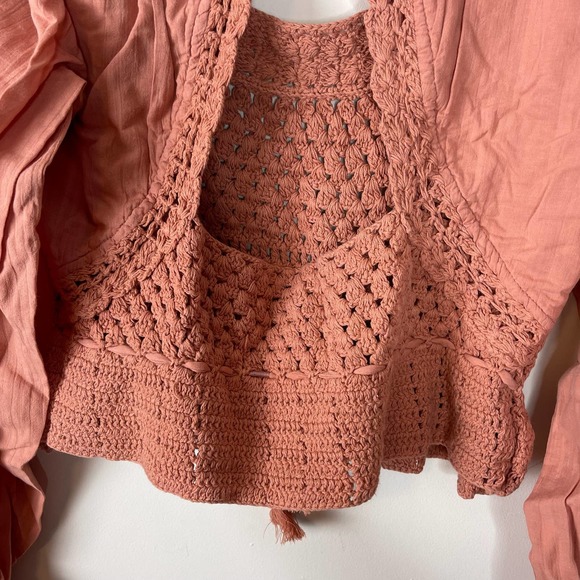 Free People Coral Sand Megan Crochet Top NWT Size Small - Picture 7 of 9
